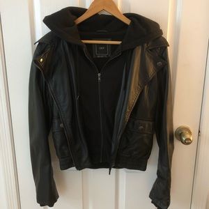 Obey leather jacket w/ hood
